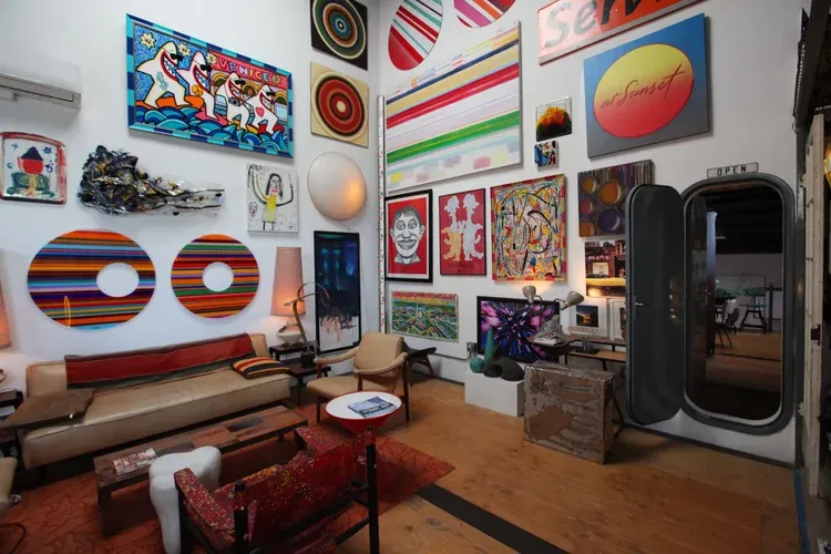 An art-filled lounge at BudmanStudio