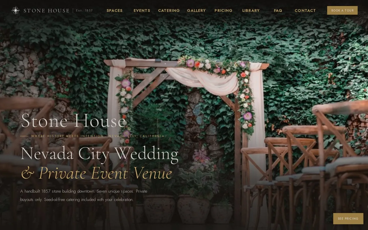 Stone House homepage, a Nevada City wedding and private event venue
